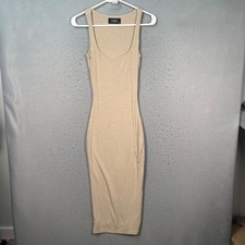 Cider Womens Size XS Beige Ribbed Sleeveless Bodycon Midi Dress w/ Open Back