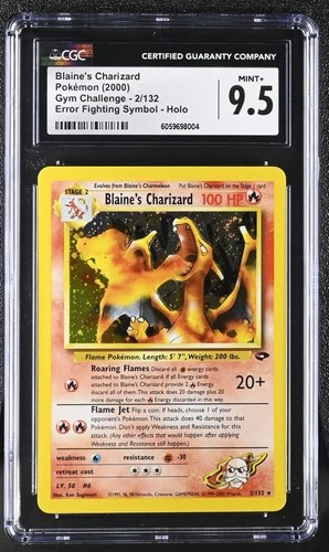 Pokemon Gym Challenge #2 Blaine's Charizard Error Fighting Symbol CGC 9.5 Swirl