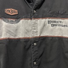 Men  s 2XL Harley Davidson Shirt Black Mechanic Button Down Pocket Short Sleeves