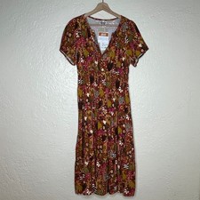 TTarget Latino Heritage Midi Dress Tropical Resort V-Neck Women Brown Small NWT