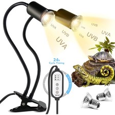 Reptile Heat Lamp, Double-Head Heat Lamp with Clamp, UVA UVB Reptile Light wi...