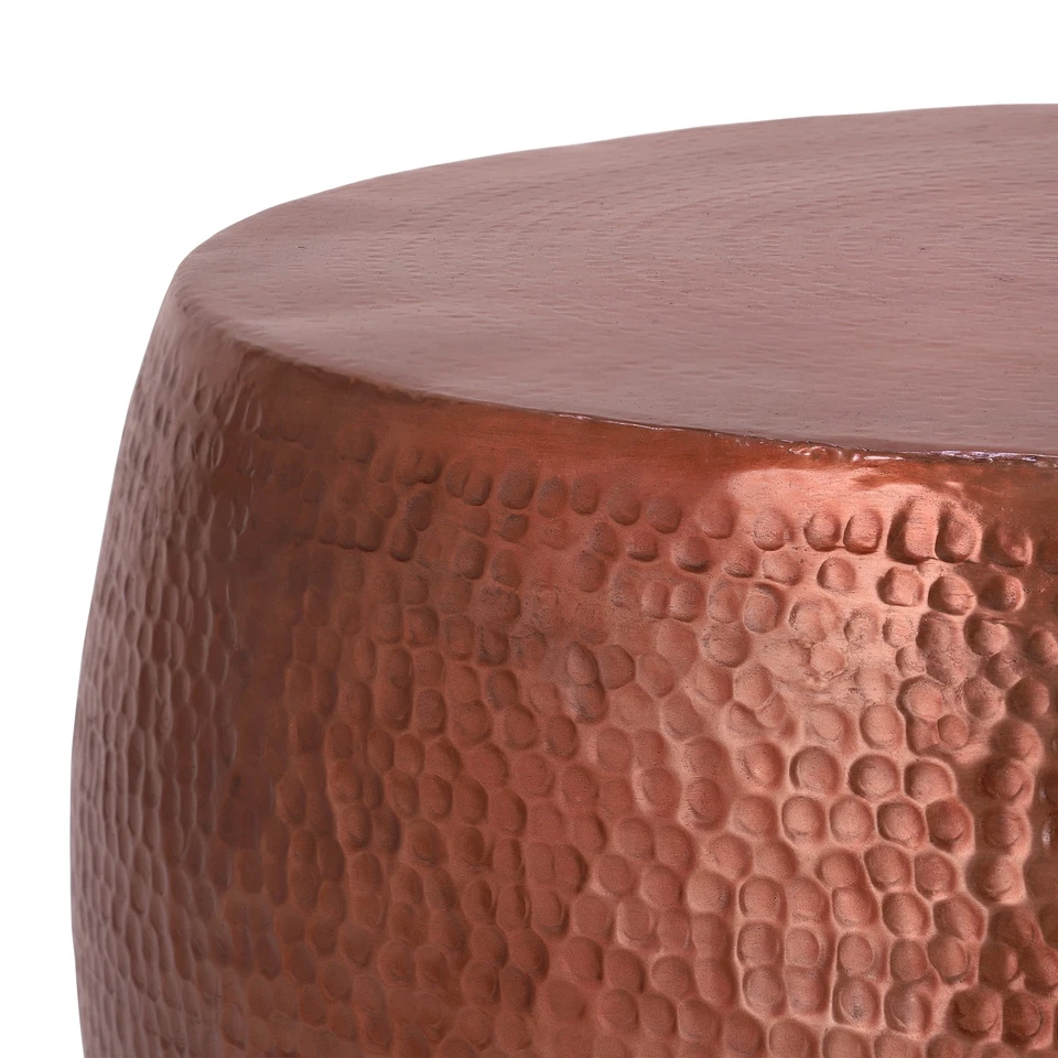 Mesa de centro redonda Ø90x45cm aluminio martillado cobre mesita café auxiliar - Imagen 3 de 4