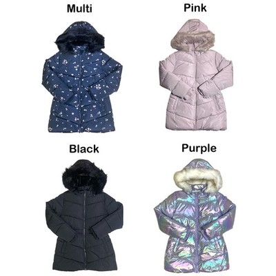 Member's Mark Girls Puffer Jacket with Removable Faux-Fur Hood and Fleece Lining