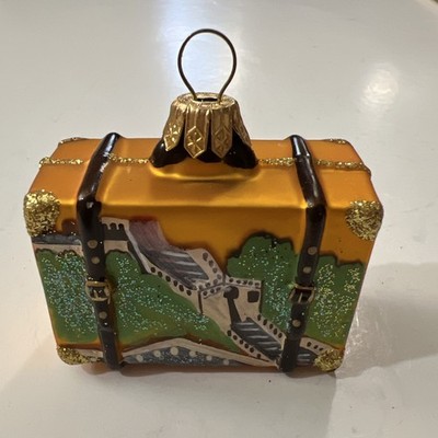 China Travel Suitcase Glass Christmas Ornament Great Wall Small