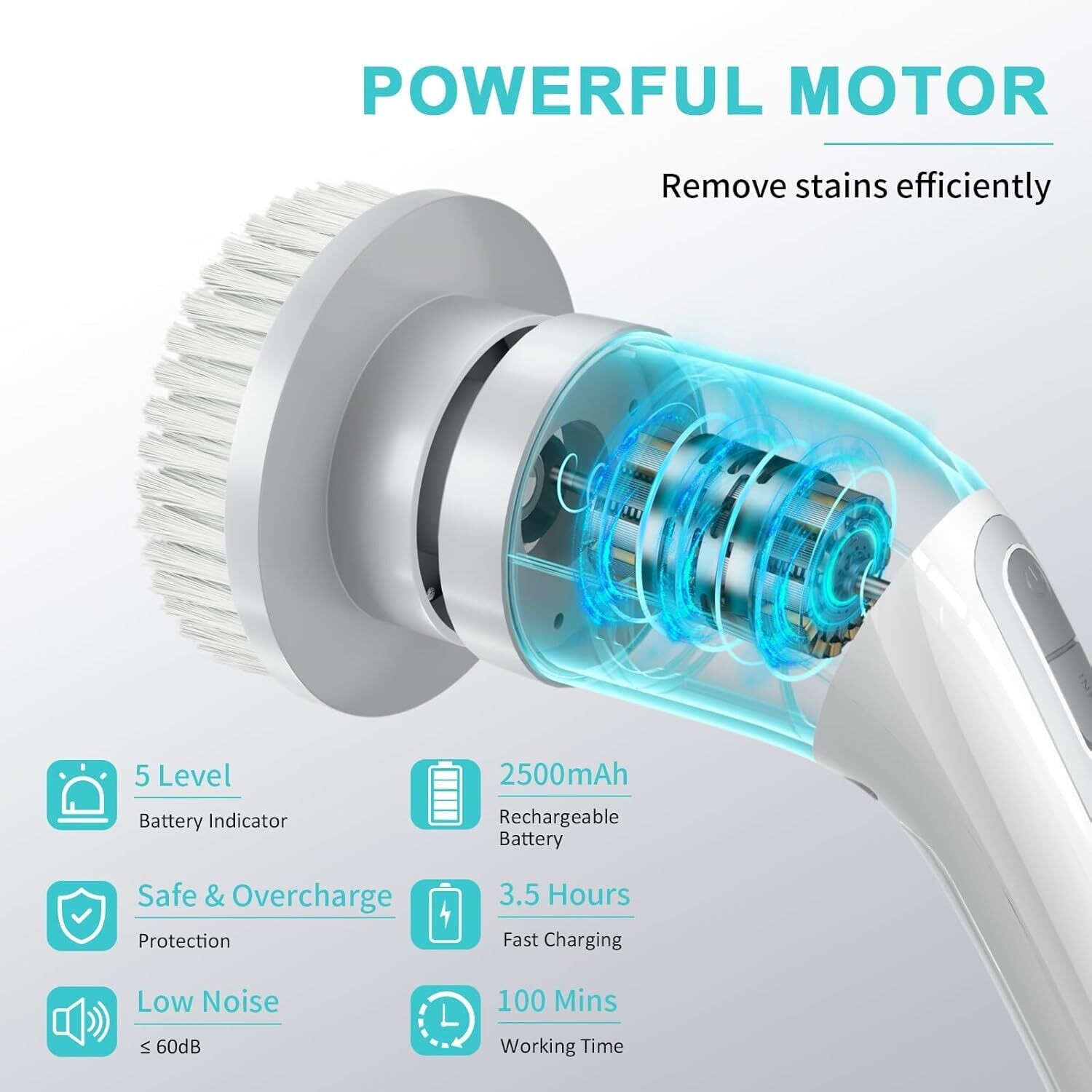 Electric Spin Scrubber Cordless Cleaning Brush 8 Heads Adjustable Long Handle