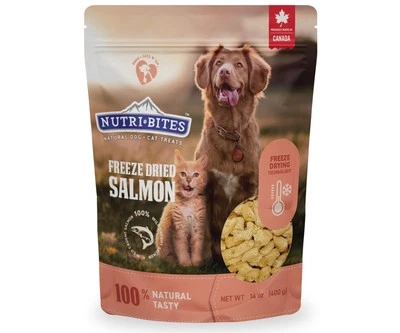 NUTRI BITES Freeze Dried Salmon Dog Cat Treats | Natural Protein Training Snacks 14 oz