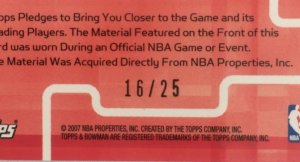 2007-08 Bowman Draft Picks & Stars Tracy McGrady Серебряная Игра Б/у Реликвия #d 16/25 - Изображение 2 из 4