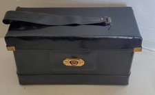 Vintage 60s Black Vinyl Box Purse Handbag Brass Accents Rectangular