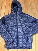 Patagonia Men's Micro Puff Hoody Jacket Navy Large Full Zip Primaloft- Repaired