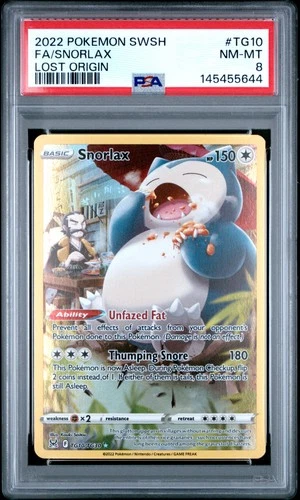 2022 POKEMON SWORD & SHIELD LOST ORIGIN #TG10 FULL ART/SNORLAX PSA 8