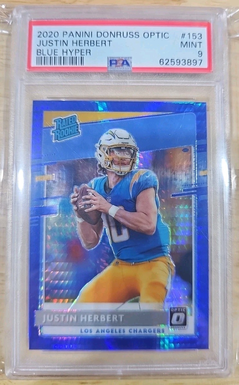 2020 DONRUSS OPTIC RATED ROOKIE BLUE HYPER JUSTIN HERBERT RC PSA 9 MINT