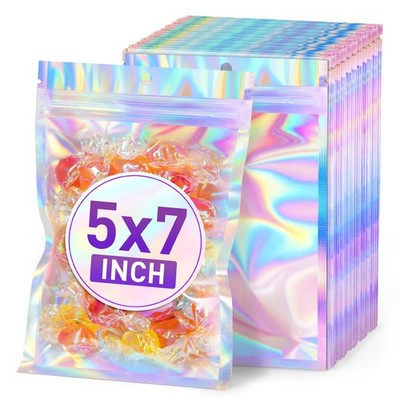 Holographic Bags 5x7 Mylar Bags Resealable 50PCS, Packaging Bag Smell Proof P...
