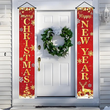 Christmas Door Decorations,Merry Christmas Happy New Year Porch Banner Sign,Xmas