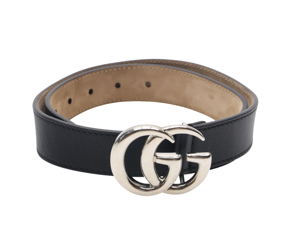 Cinto de fivela Gucci L96152 infantil couro preto logotipo duplo G tamanho M - Imagem 3 de 4