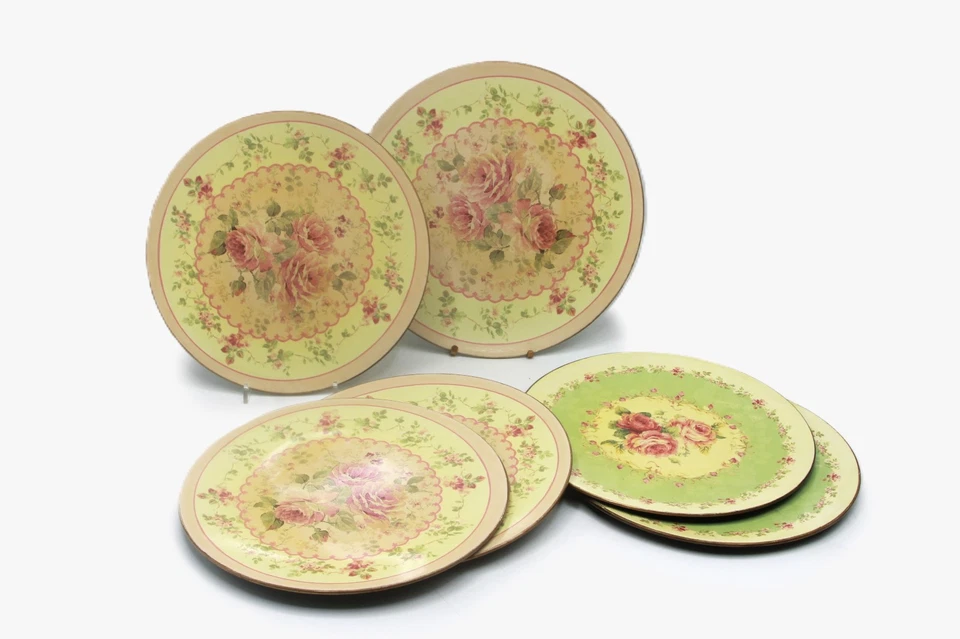 PLATZTELLER SHABBY Dekorteller Kunststoff Teller ROSEN DEKOR 6er Set Ø 25cm - Bild 2 von 4