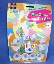Mini China Tea Set 11 Piece Porcelain Blue Floral Dollhouse Play Set
