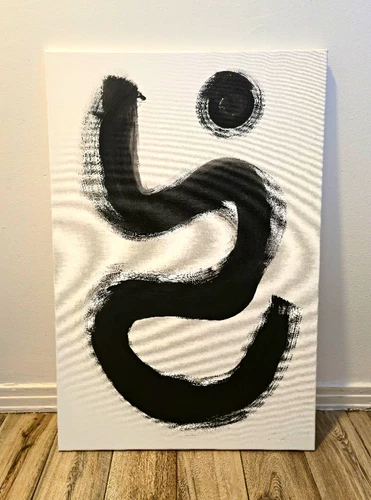 24" × 36" Abstract Minimalist Black & White Canvas Painting Unframed
