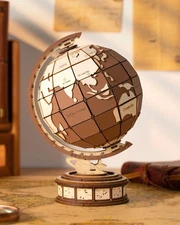 Rolife 3D Wooden Globe Puzzle Model Kit 277 Pcs Vintage Wood Building Set