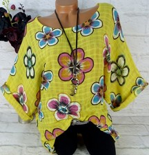 Italy Bluse Hemd Tunika Shirt Top Hemdbluse Baumwolle Leicht Kurz  XXL 44 46 48