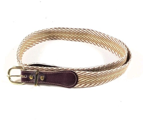 Vintage Retro Striped Belt 70s 80s Cotton & Leather Size 40