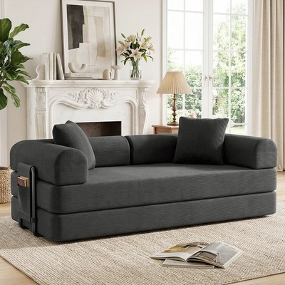 Modular Compression Boneless Sofa Corduroy Soft Cloud Couch Foam Loveseat 600 lb