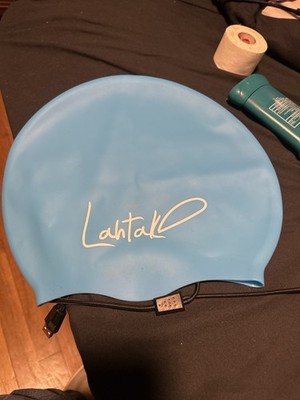 LAHTAK Swim Cap Extra Large 100% Silicone Long Hair Blue Purple w Pouch