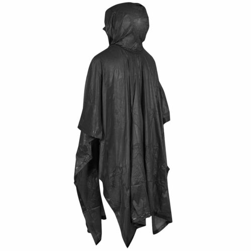 Vinyl Poncho Black Waterproof Rain cover Raincoat Ground Sheet One Size Fits All - Picture 3 of 15