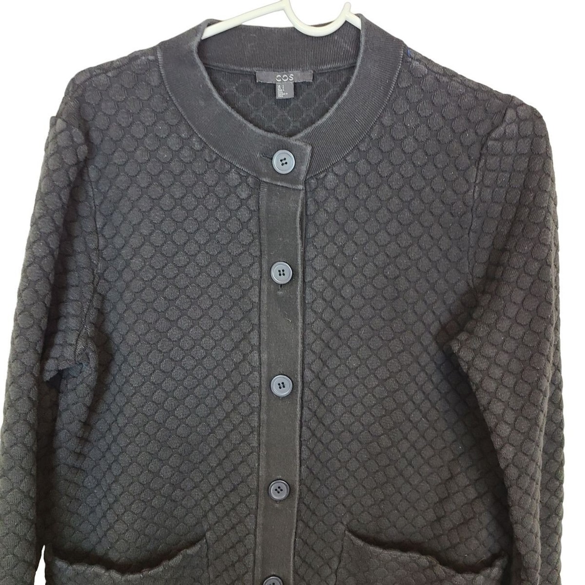 COS Womens S Black Textured Knit Longline Button Front