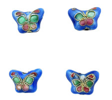 4 Cloisonne Beads Butterfly Shaped 15x10mm hole 1.5mm Multicolor Blue