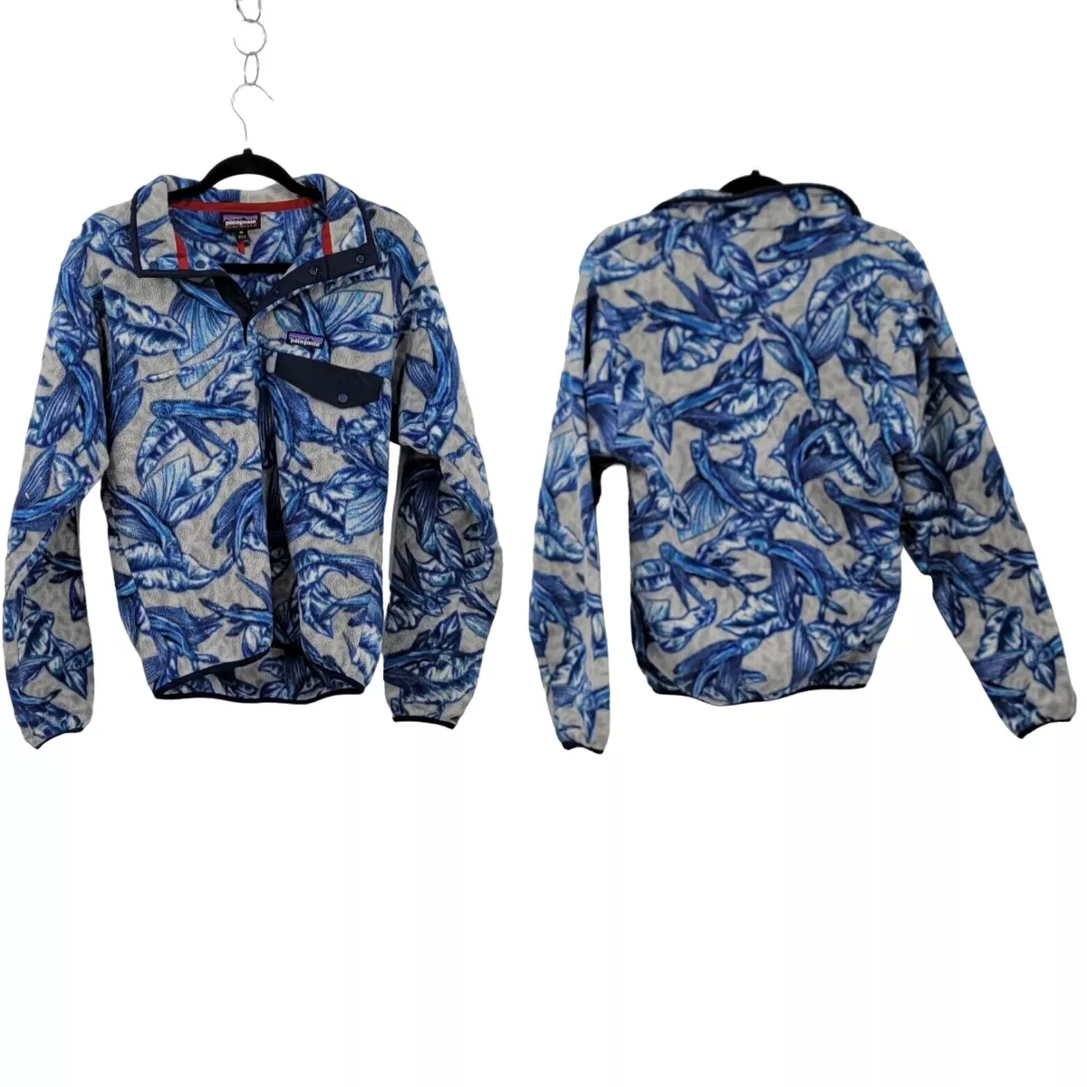 Mens Patagonia Synchilla Sweatshirt XS Rare Teddy Bear Fleece Flying Fish Blue
