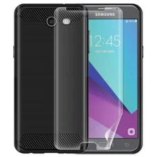 HD Soft Screen Protector Carbon Fiber Case f Samsung Galaxy Amp Prime 2 SM-J327A