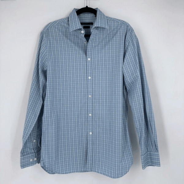 John Varvatos Blue Plaid Button Down Slim Fit Dress Shirt Size 15.5, 34/35  | eBay