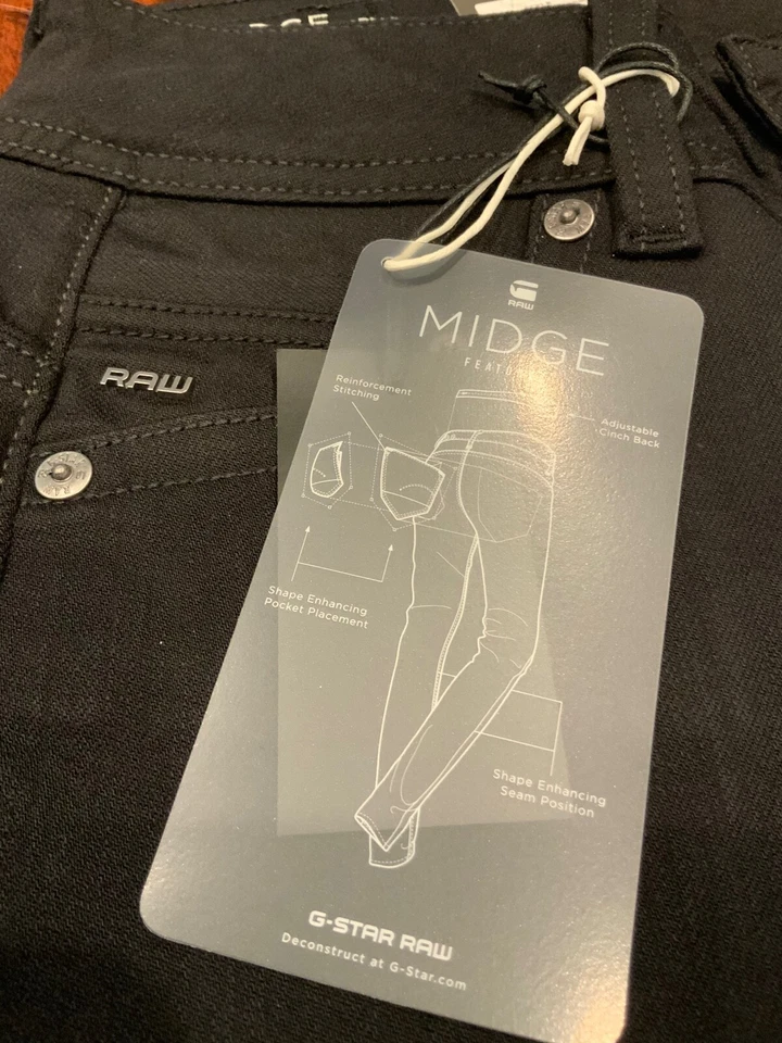 Jeans rectos medios súper elásticos negros G-Star RAW “Midge Saddle”, talla 24 ¡NUEVOS CON ETIQUETAS! Foto 3 de 4