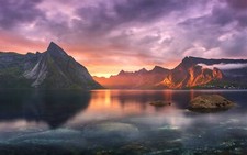 Landscape nature lake sunset mountains clouds sun rays Custom Gaming Mat Desk