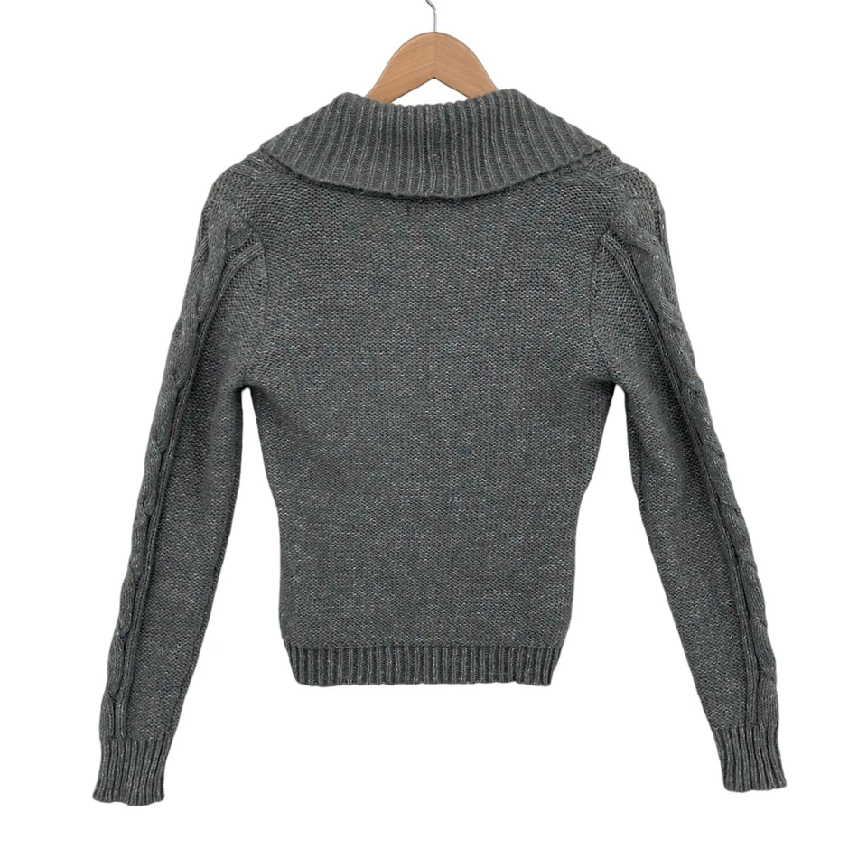 New York & Co Cárdigan Suéter Mujer XS Gris Tejido Chal Cuello Un Botón Delantero Foto 2 de 4