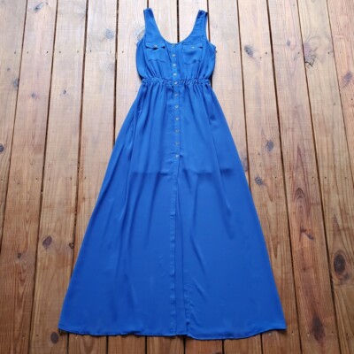 F21 S cobalt blue button up sleeveless maxi dress w/ pockets | eBay