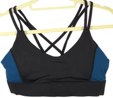 EVREE X Barbella Strappy Bella Sports Bra Black Blue Padded Women's M