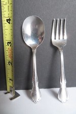 VINTAGE Baby Spoon  Fork 4 " VIDEO Oneidacraft  Deluxe Stainless ENGLAND