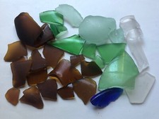 Lot 30 Pieces Beach Seashell Glass Sea Glass Natural Surf Tumbled Brown Green