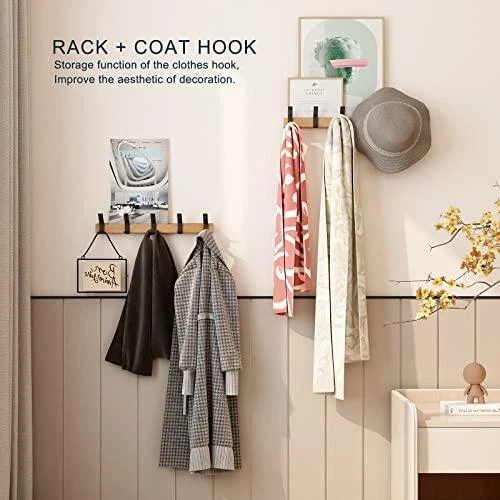 KooNiosio Coat Hook Rack Wall Mounted -5 Double Hook,Aluminum,Metal Coat Hooks Rail for Coat Hat Towel Robes, Decorate Wood Hook (Black 1)