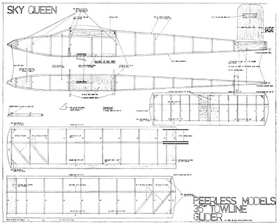 PEERLESS SKY QUEEN KOSTENLOSER FLUGSEGELFLUGZEUG MODELLPLAN 36'' SPANIE