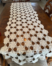 Vintage Table Runner Lace Crochet Cotton Handmade 26" x 96"