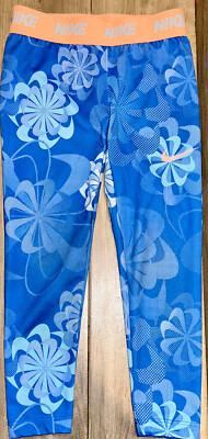 Girls Youth Nike Pro Dri-Fit Leggings Size Small Blue Floral Print Spandex  Pants - Main Image