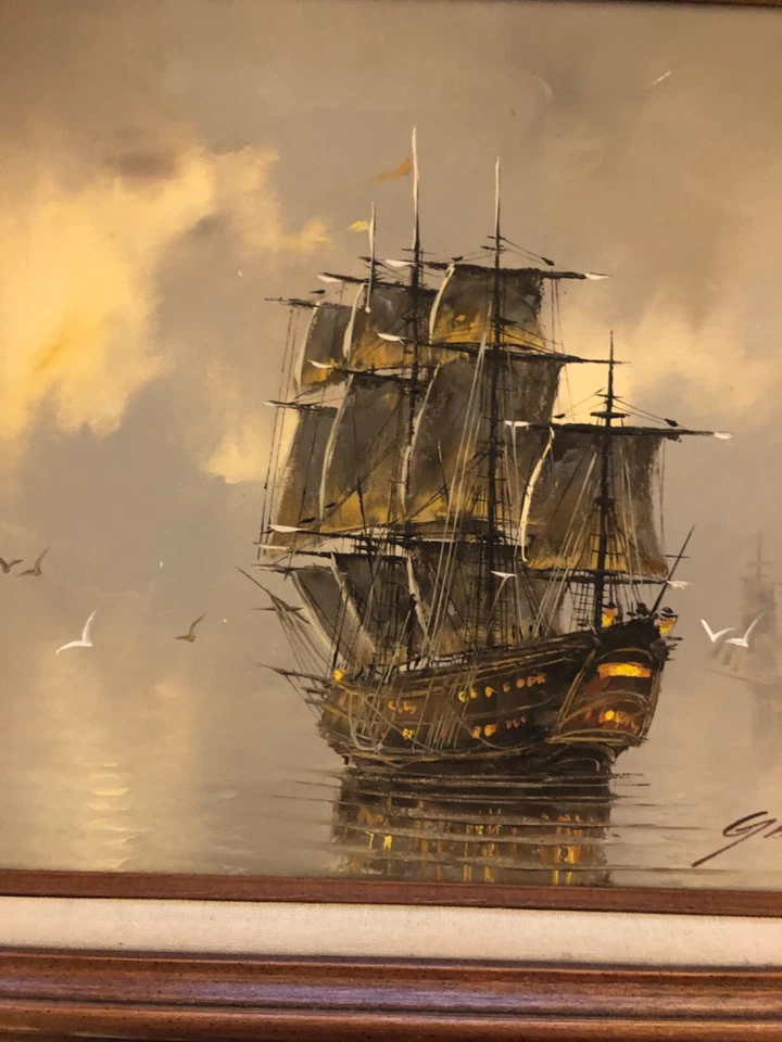 Pintura al óleo sobre lienzo Danny Garcia original barcos náuticos enmarcados Foto 2 de 3