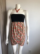Alice + Olivia Strapless Black Orange Printed Silk Blend Dress Zipper Back 4