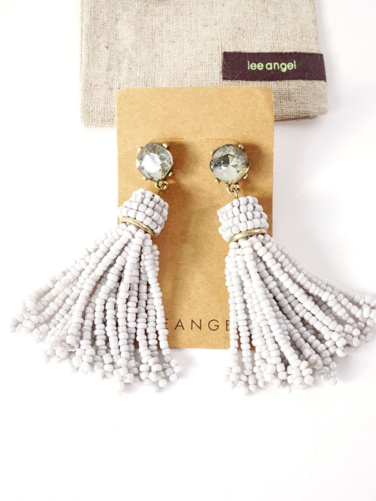 Lee Angel Orecchini a goccia con frange da donna perline fila rotonda cristallo cascata nuovi con etichette 99