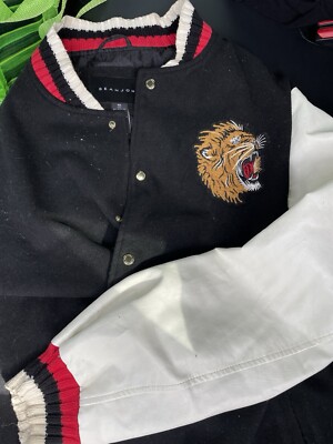 Sean John Mens Varsity Jacket In Black & White Wool Lion Size 4XL