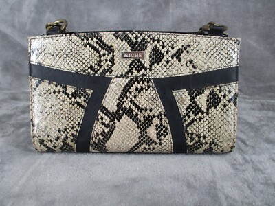 Miche Stella Classic Shell Handbag Tan & Black Snakeskin Zip Leather Handle