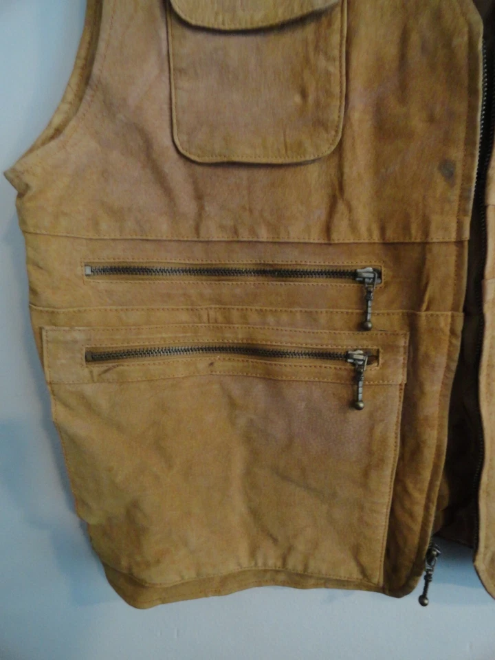 Chaleco de Cuero Marrón Global Identity GIII Talla M/M Bolsillos Caza Pesca Foto 3 de 4