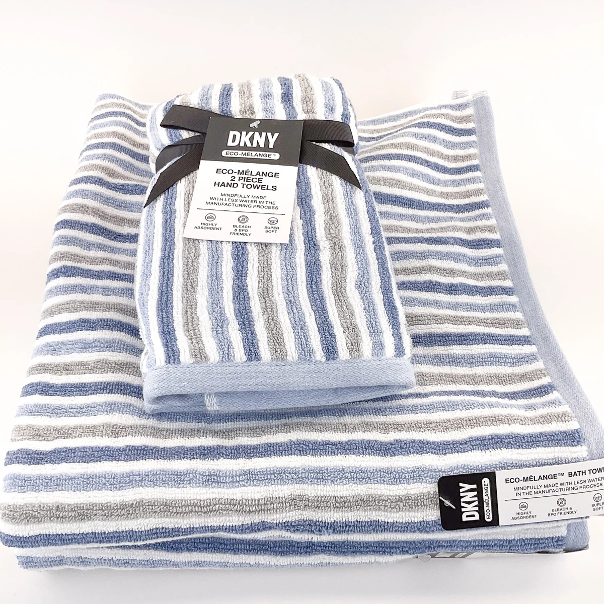 DKNY Eco-Melange 100% Cotton 2 Bath 2 Hand Bathroom Towel Set 4 Piece New